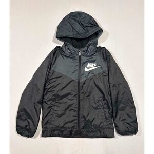 Nike Kids Windrunner Fleece Lined Hooded Jacket Black Grey Size 7 6-7 YRS